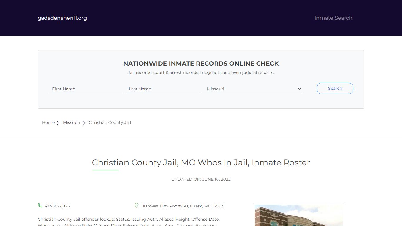 Christian County Jail, MO Inmate Roster, Whos In Jail